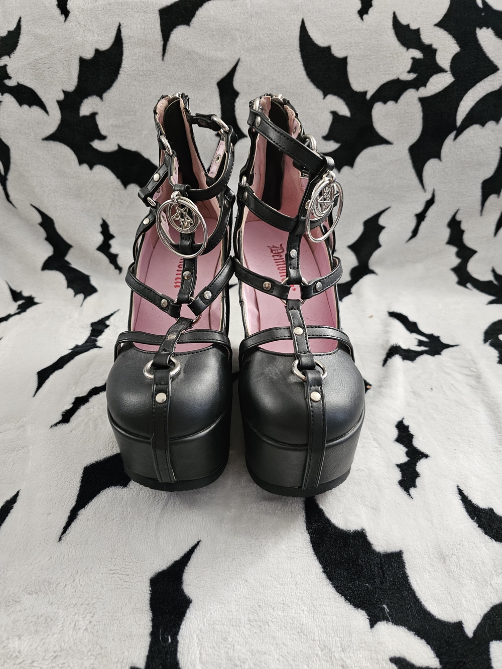 Demonia Strappy Platform Heels - Black